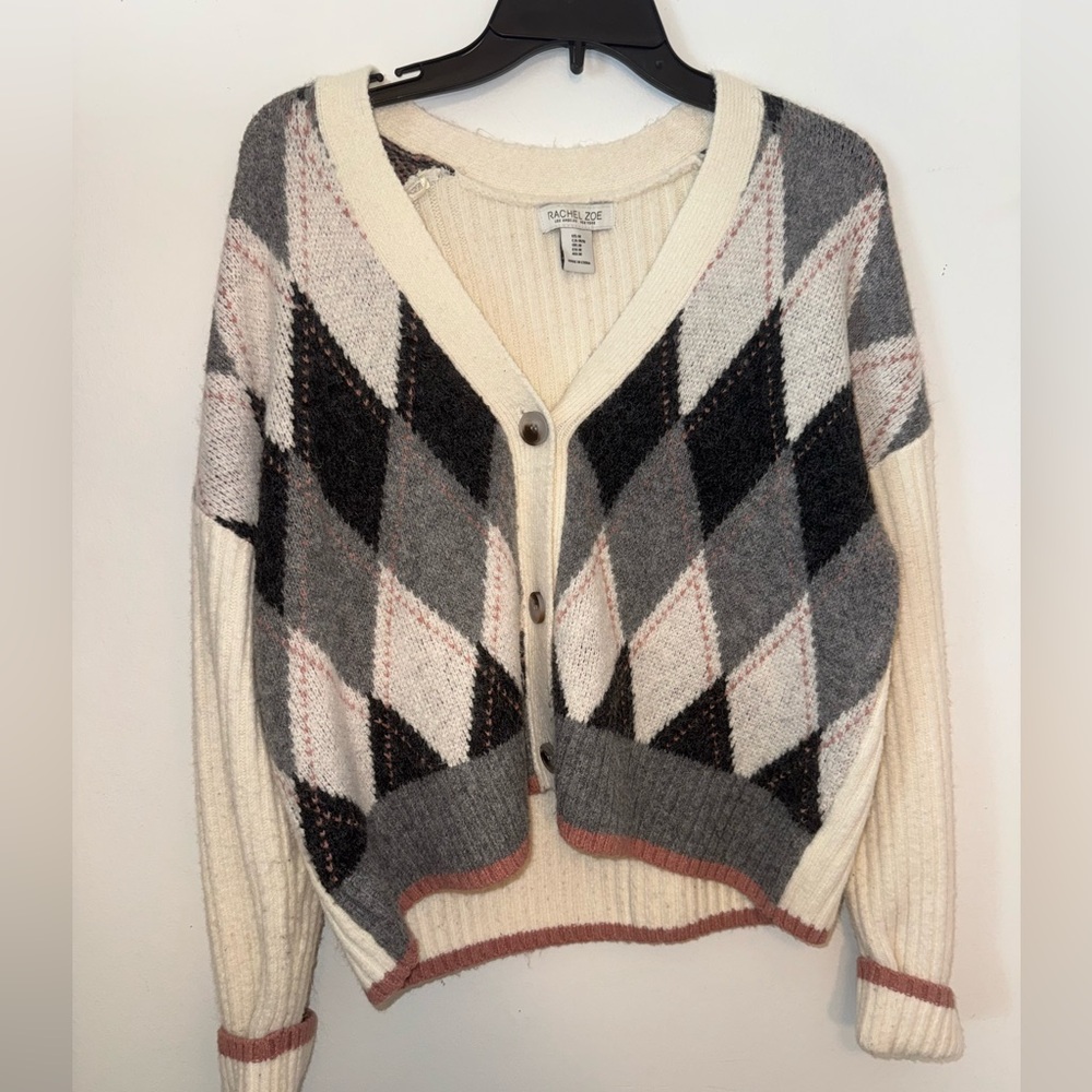 Rachel Zoe Argyle Cardigan in Cream, Gray, and Black